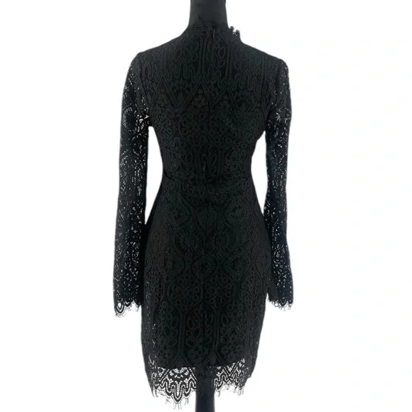 Lulus black lace cutout long sleeve mini dress, mock neck, medium, NWT - Picture 2 of 9